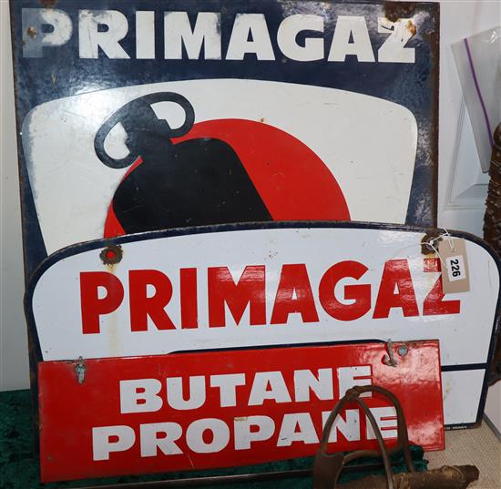 Two Primagaz enamelled signs and another enamelled sign Butane Propane